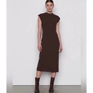 Frame Organic Cotton Brown Cap Sleeve Side Slit Midi T Shirt Dress L